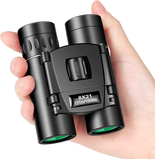 POLDR 8X21 Mini Pocket Binoculars Compact, Small Clear View Binoculars for Adults, Easy Focus Lightweight Portable Binoculars for Bird Watching Theater Opera Travel