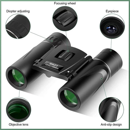 POLDR 8X21 Mini Pocket Binoculars Compact, Small Clear View Binoculars for Adults, Easy Focus Lightweight Portable Binoculars for Bird Watching Theater Opera Travel