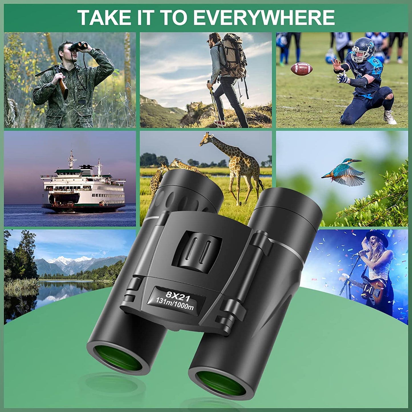 POLDR 8X21 Mini Pocket Binoculars Compact, Small Clear View Binoculars for Adults, Easy Focus Lightweight Portable Binoculars for Bird Watching Theater Opera Travel