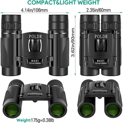 POLDR 8x21 Small Compact Lightweight Binoculars for Adults Kids Bird Watching Traveling Sightseeing.Mini Pocket Folding Binoculars for Concert Theater Opera