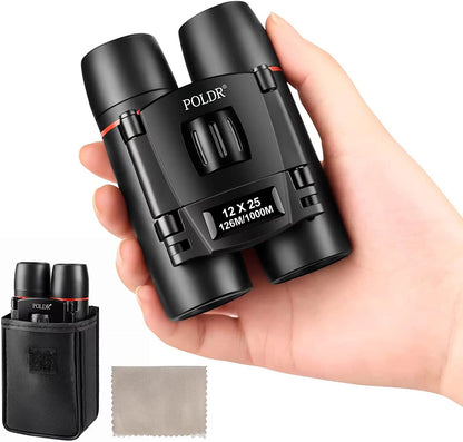 POLDR 12X25 Small Binoculars with Clear Vision, Pocket Binoculars Compact for Adults Theater Concert Opera Travel Bird Watching